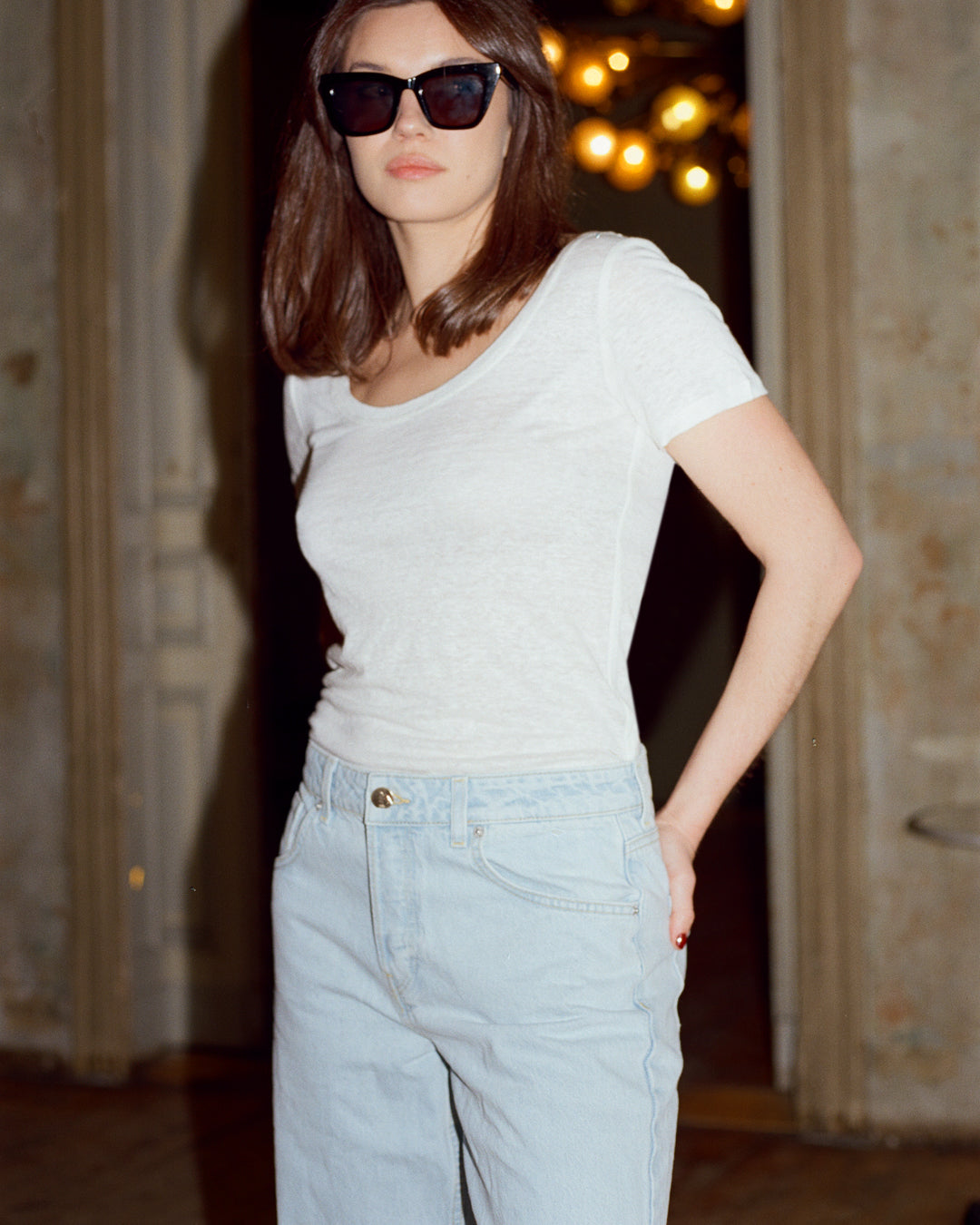 James Linen Scoop-Neck Tee in Off-White