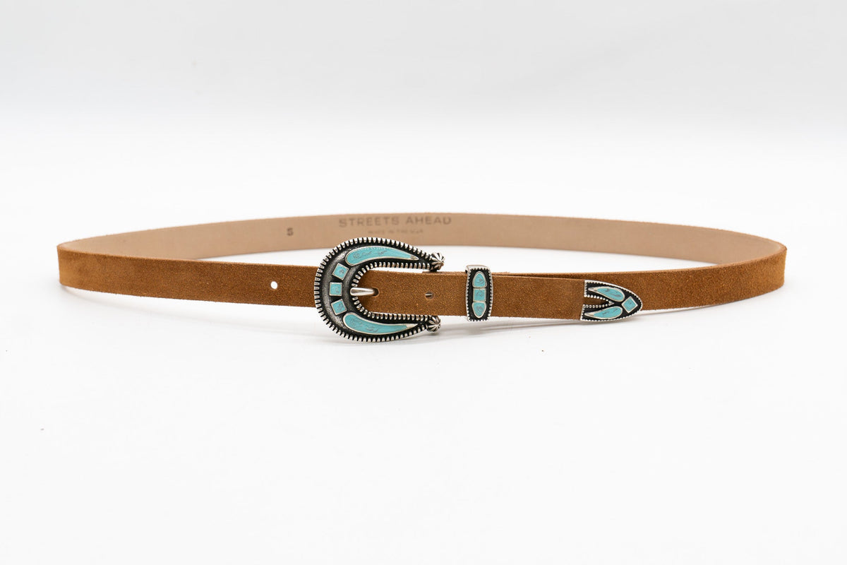 Cheyenne Belt - Tan Suede & Turquoise