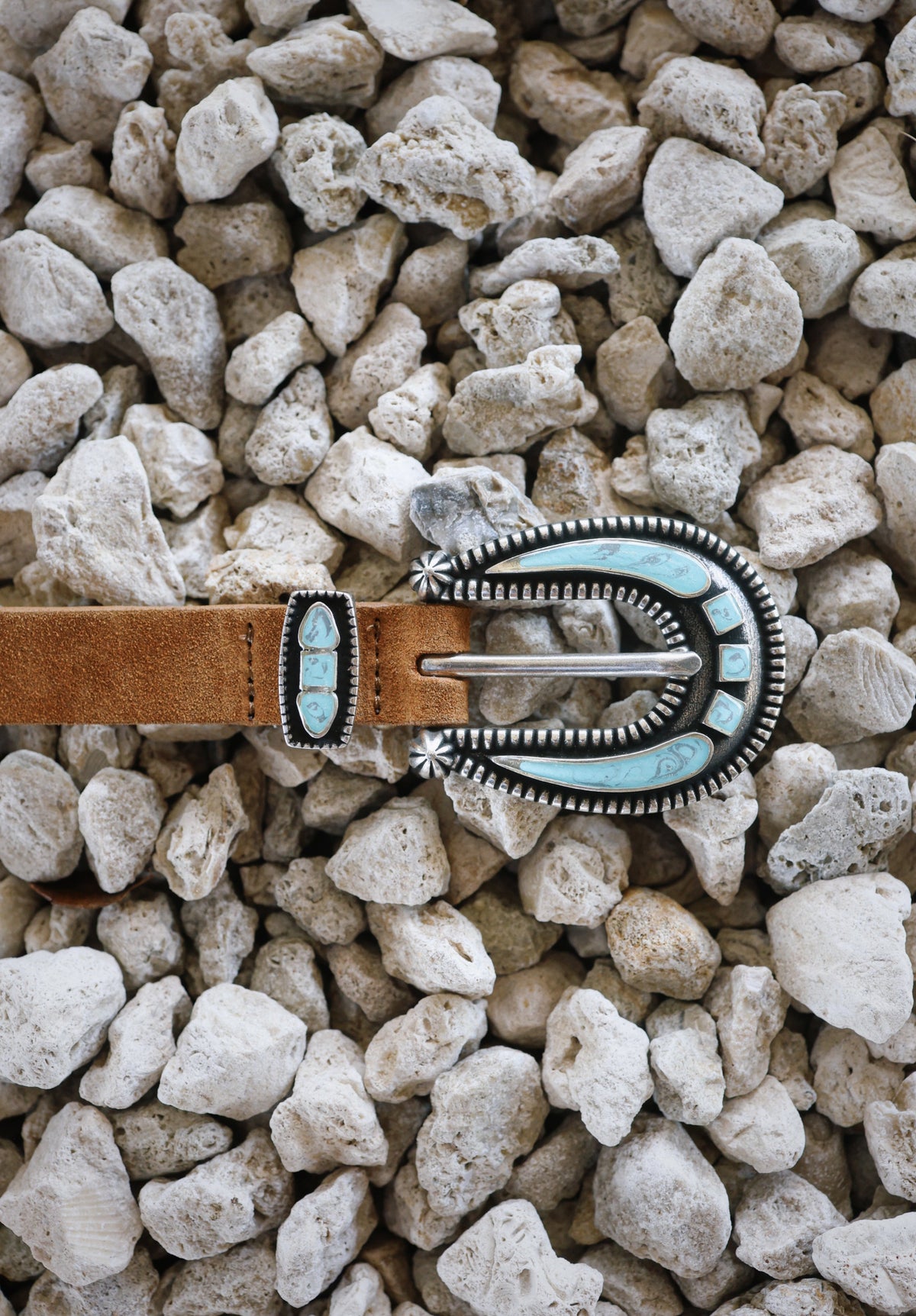 Cheyenne Belt - Tan Suede & Turquoise