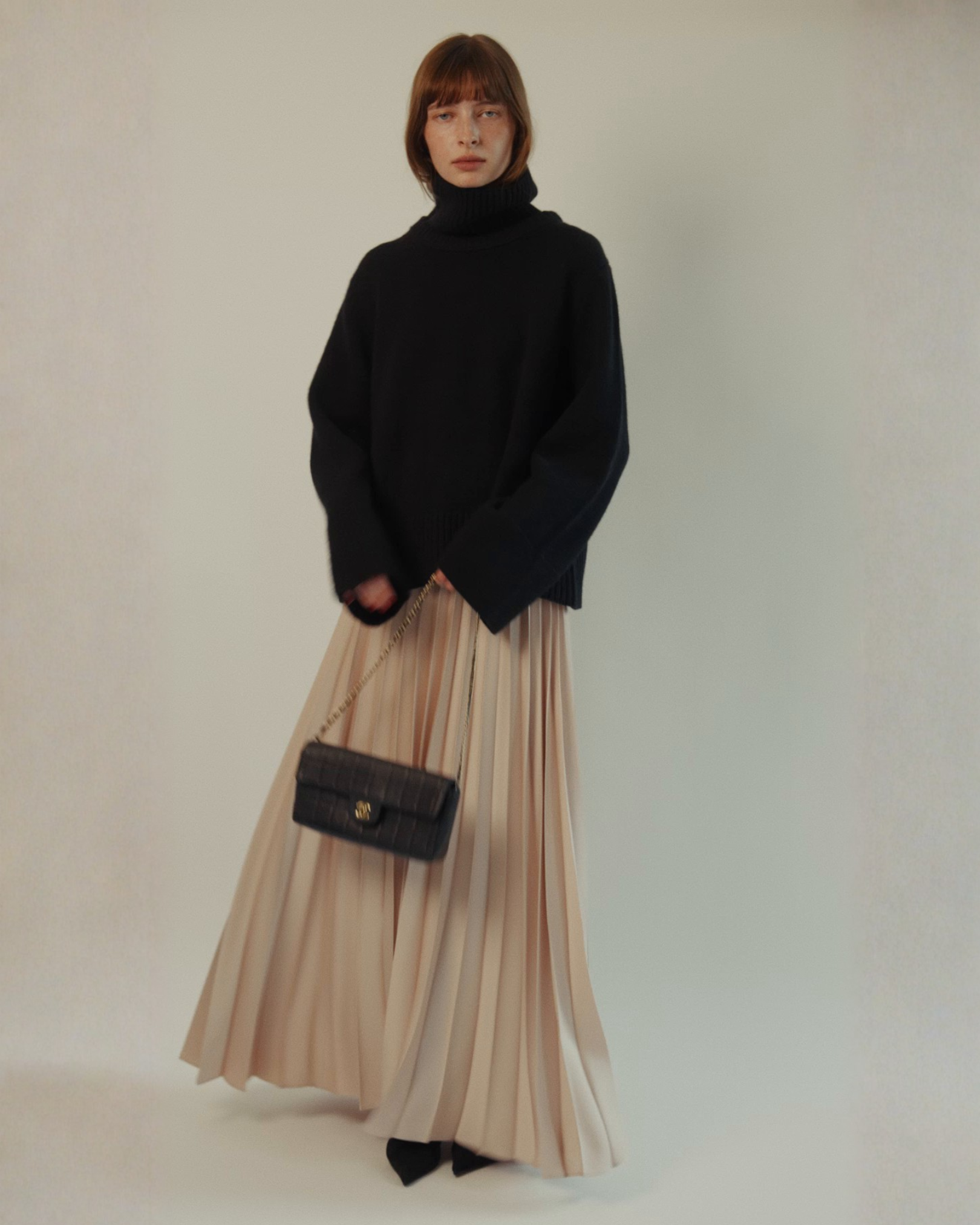 Marilyn Accordion-Pleated Maxi Skirt in Dusty Rose