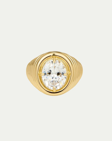 The Reve Ridged Signet Ring- Gold