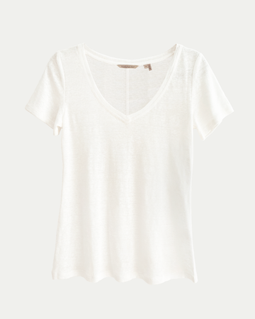 James Linen V-Neck Tee in Off-White