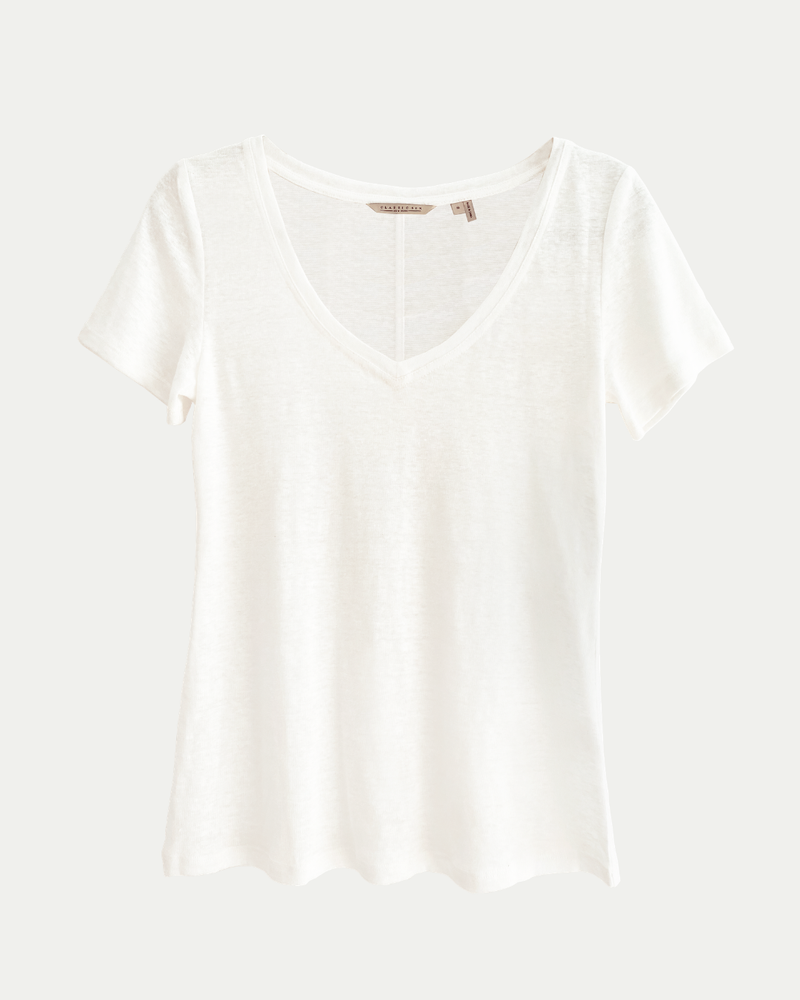 James Linen V-Neck Tee in Off-White