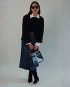 Marilyn Accordion-Pleated Midi Skirt in Denim