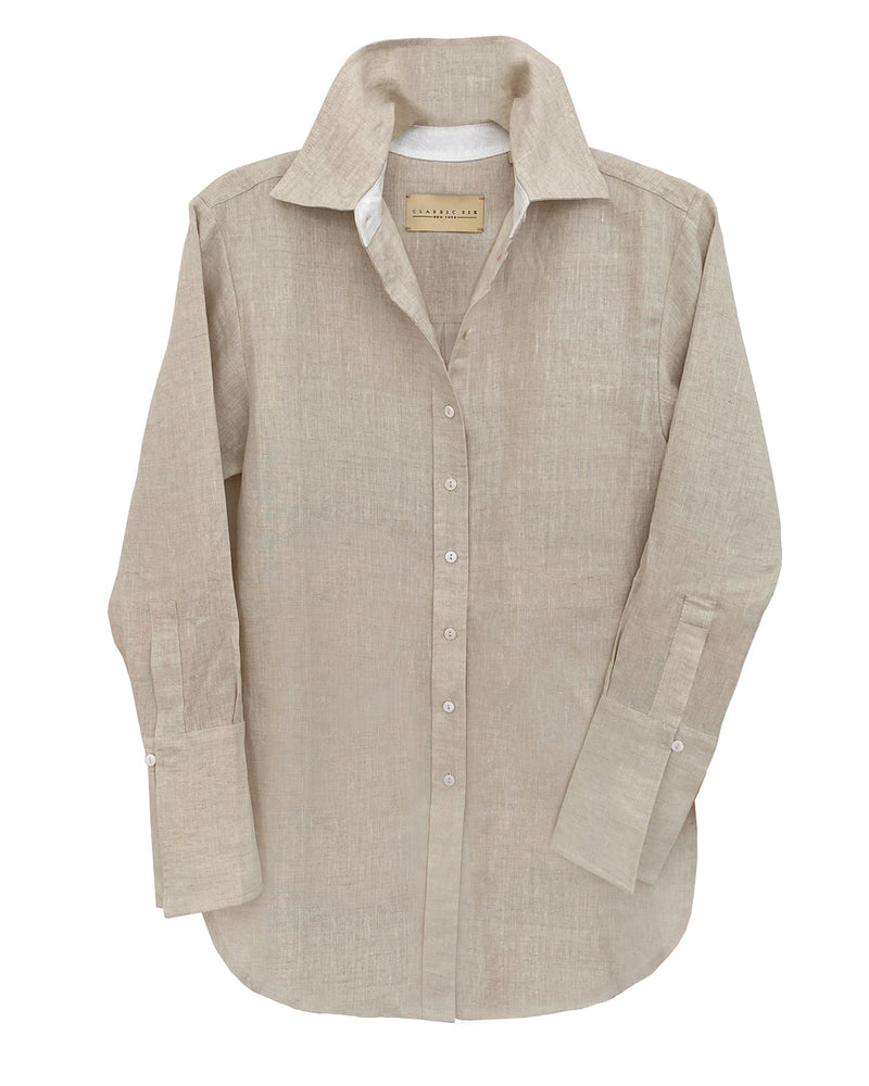 Donna Button-Down Shirt in Oatmeal Linen