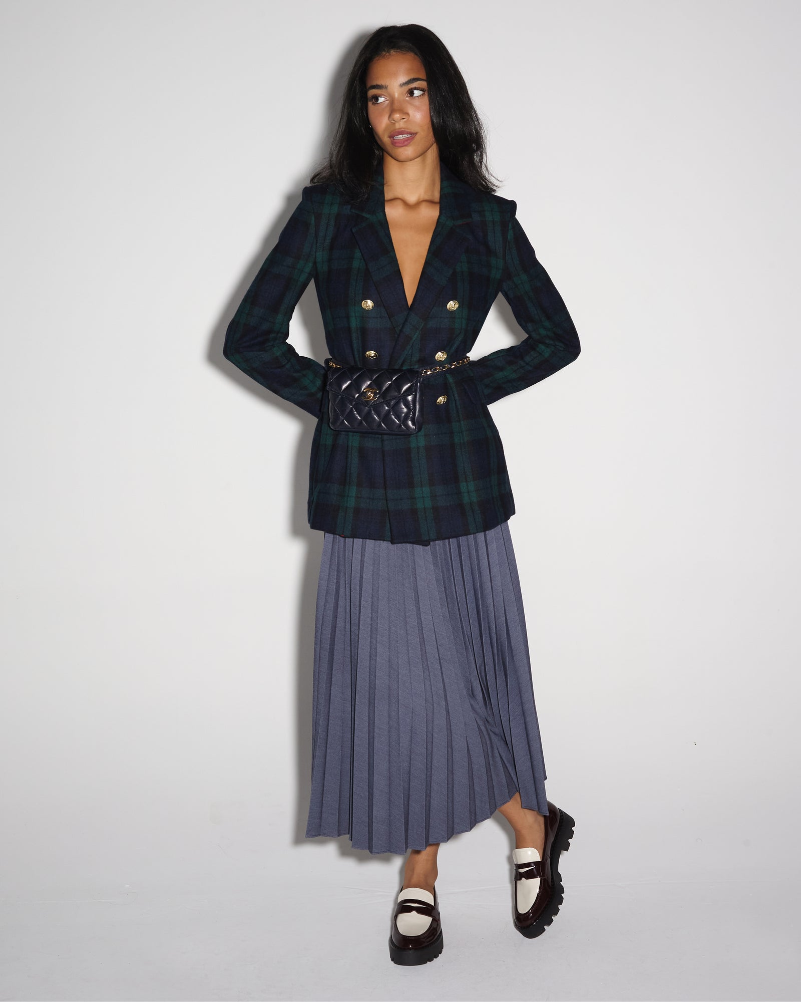 Marilyn Accordion-Pleated Midi Skirt in Denim