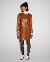 Twiggy Shift Dress in Caramel Faux Leather