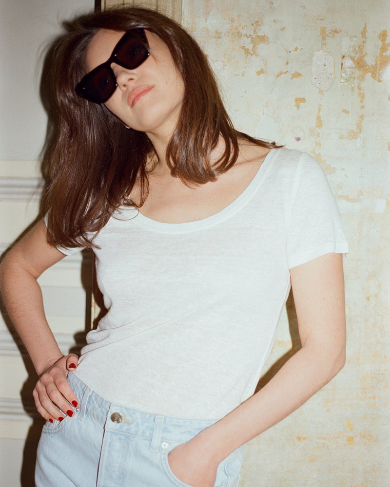 James Linen Scoop-Neck Tee in Off-White
